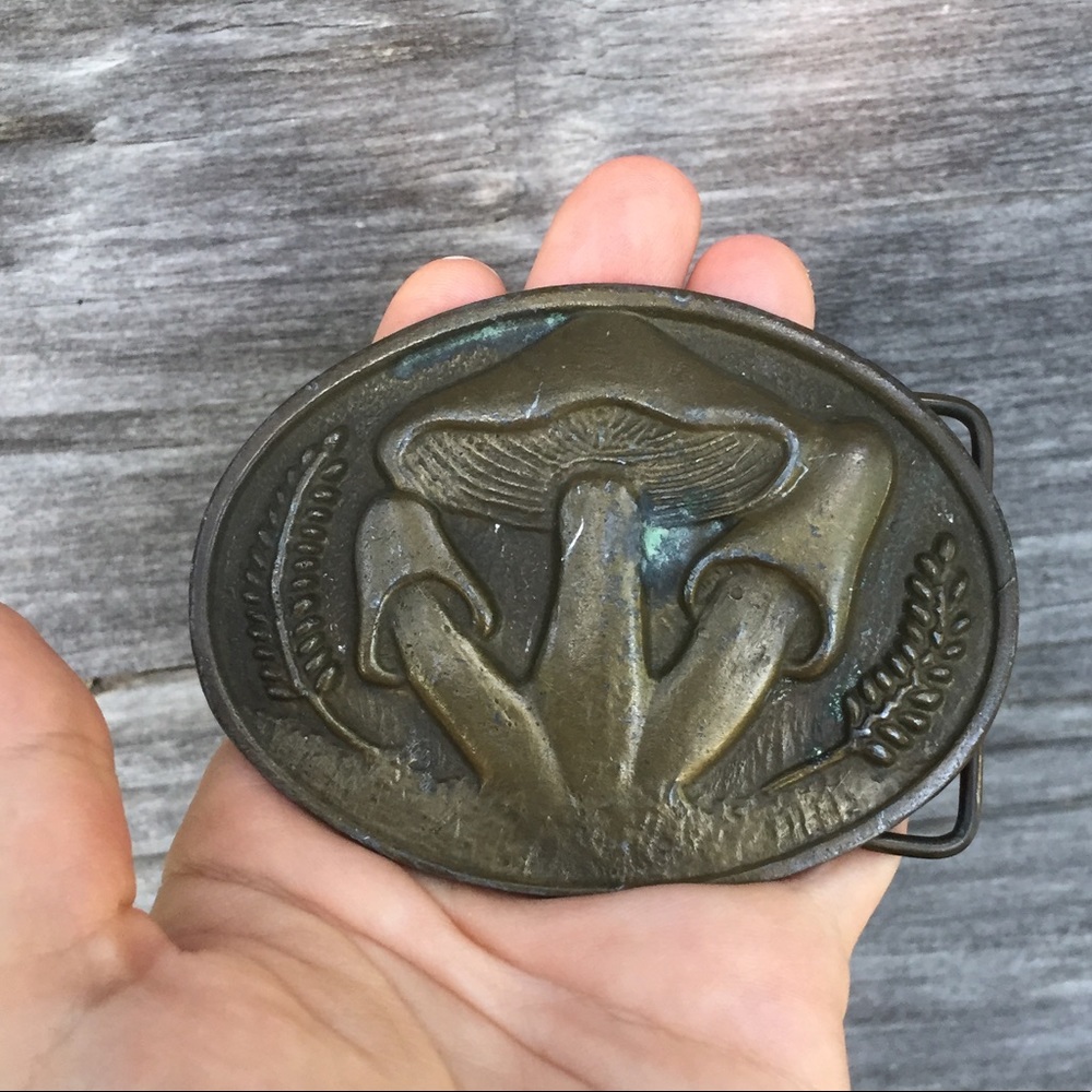 Vintage Mushroom Belt buckle solid brass